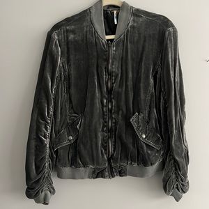 Free People Grey Velvet Bomber Jacket
